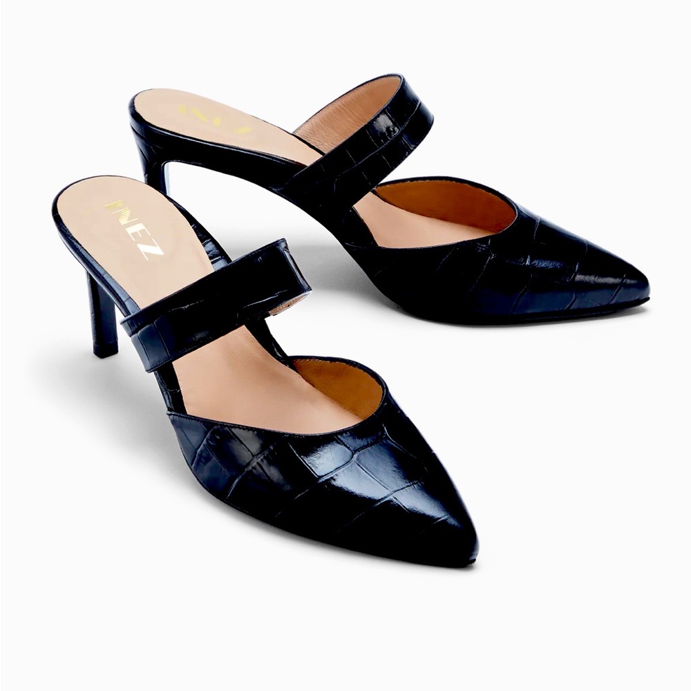 Inez Mora in Black Croco Emboss Heels